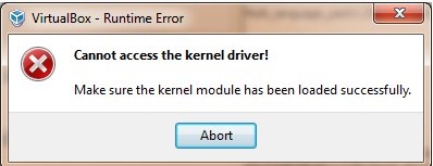 Virtualbox加载镜像时报错提示cannot access the kernel driver的解决方法