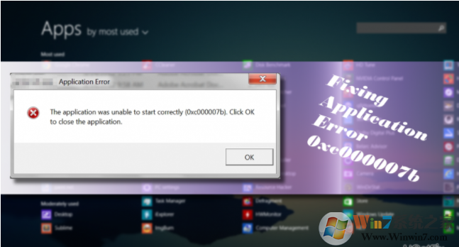 在Windows上显示应用程序错误0xc000007b