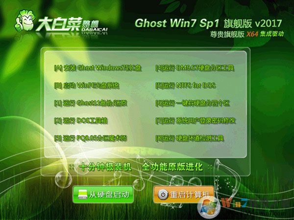 大白菜Win7系统GHOST WIN7 64位尊贵旗舰版V2017.12 