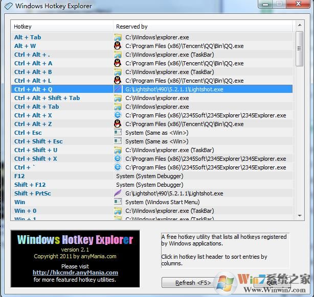 快捷键(热键)占用查看工具|Windows Hotkey Explorer V2.3