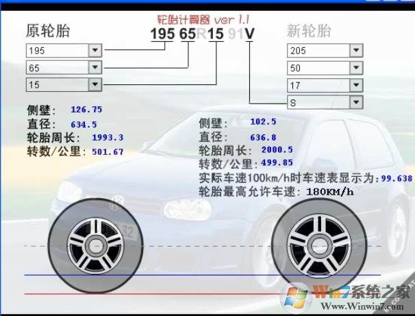 轮胎计算器(轮毂改装计算软件)V1.2绿色版