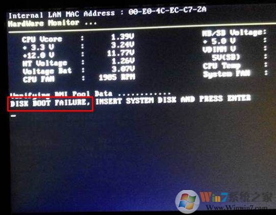 DISK BOOT FAILURE，INSERT SYSTEM DISK AND PRESS ENTER