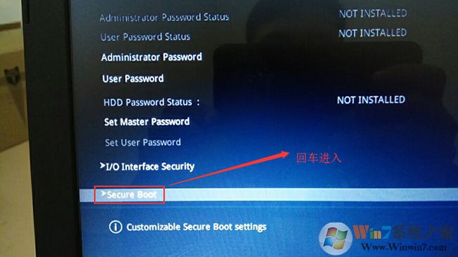 在Security选项下选择Secure Boot回车