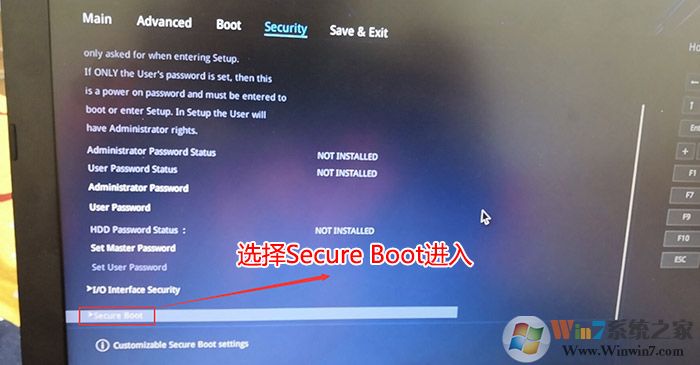 选择secure Boot回车进入 选择secure Boot回车进入