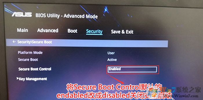 把Secure Boot control选enabled改为disabled关闭安全启动