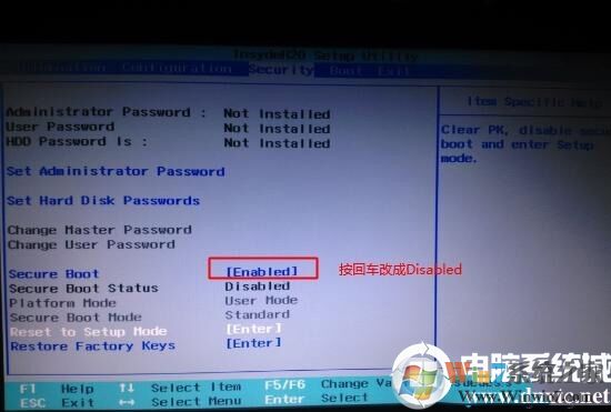 Secure Boot回车设置成Disabled