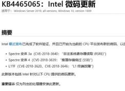 Win10 KB4465065 Intel 微码更新补丁下载地址
