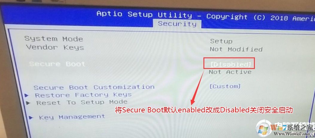 将Secure Boot默认的enabled改成disabled关闭安全启动