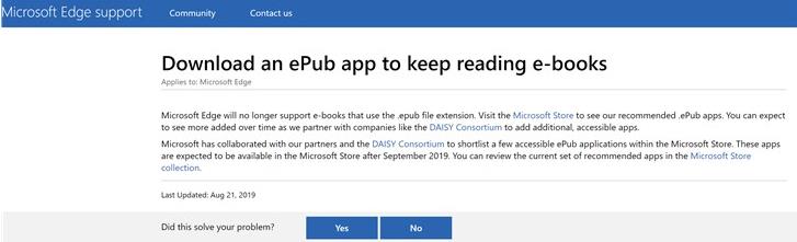 微软:新版Edge浏览器不再支持ePub电子书,但是可以安装插件支持