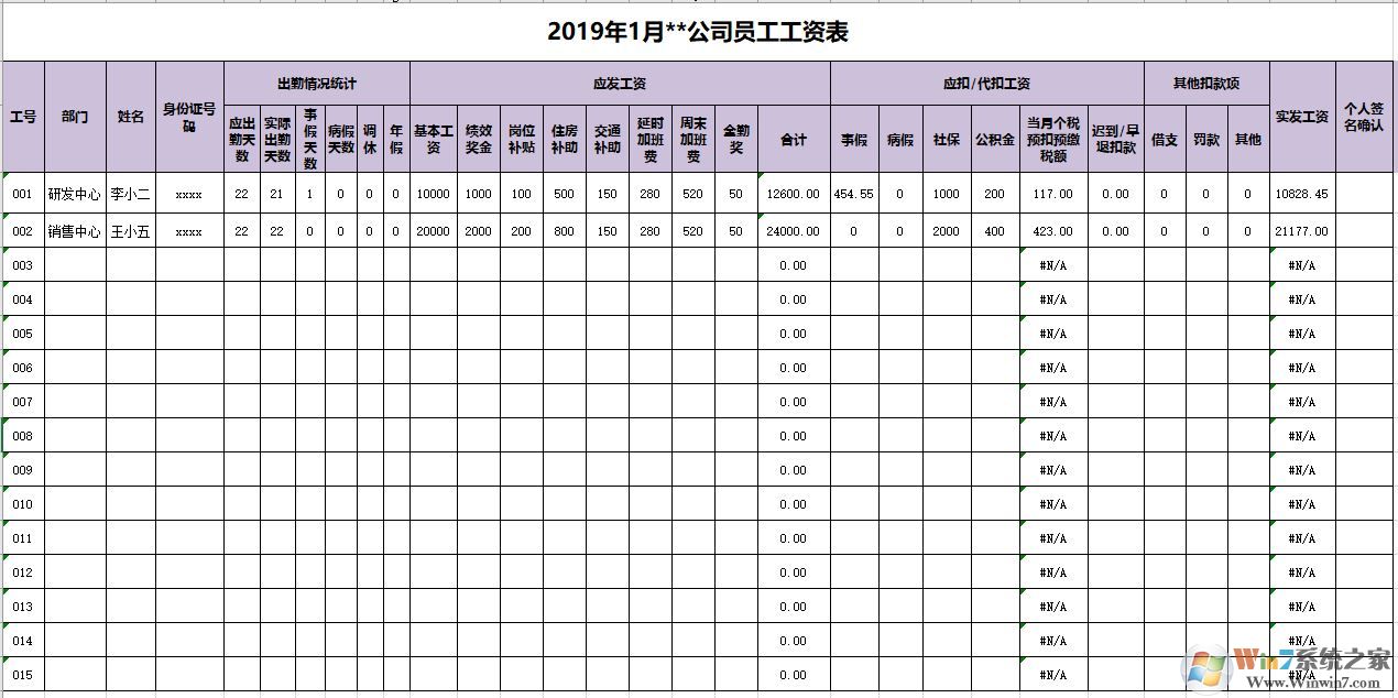 工资条模板下载_工资条模板（含最新个税预扣预缴公式）2019最新版