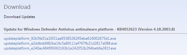 下载KB4052623更新修复Windows Defender无法正常扫描问题
