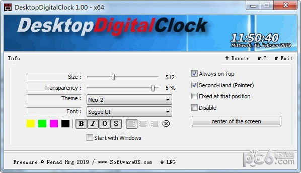 桌面时钟软件(DesktopDigitalClock) v3.01中文绿色版
