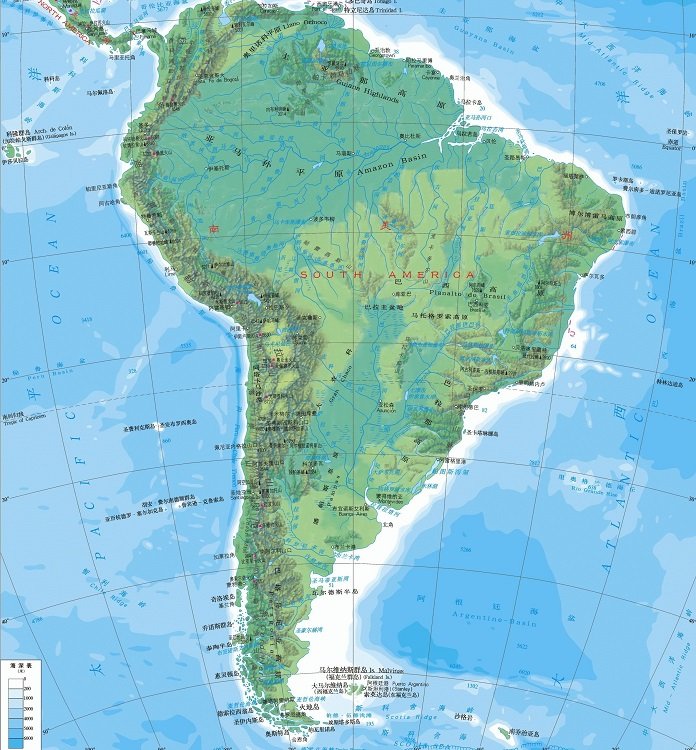 南美洲地形图简图