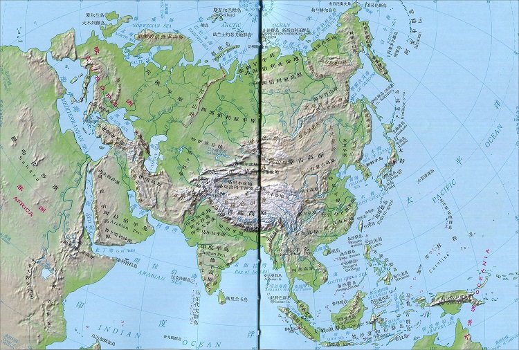 亚洲地形图高清全图