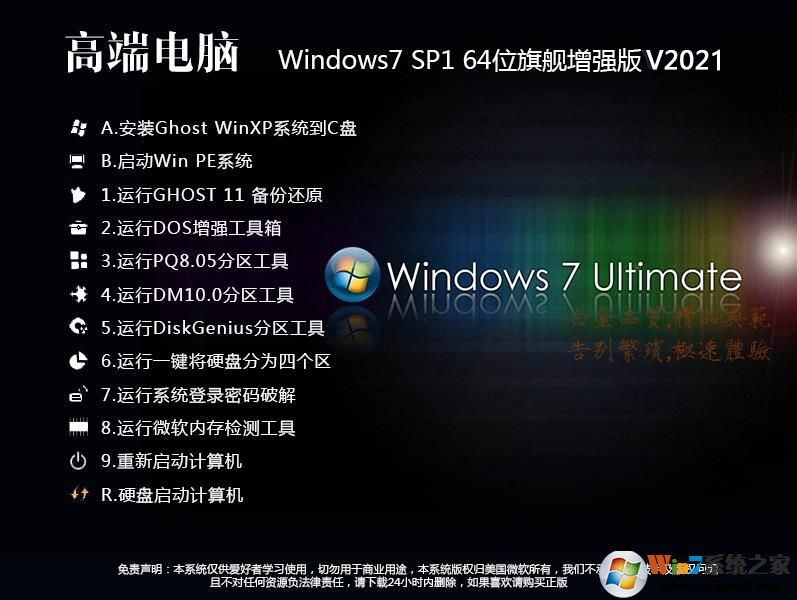 高端电脑Win7系统64位|Win7 64位旗舰版[精致优化,驱动性能增强]V2021