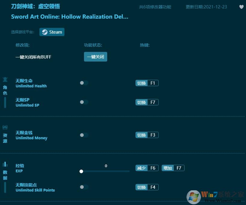 刀剑神域虚空领悟六项修改器 v1.6.58