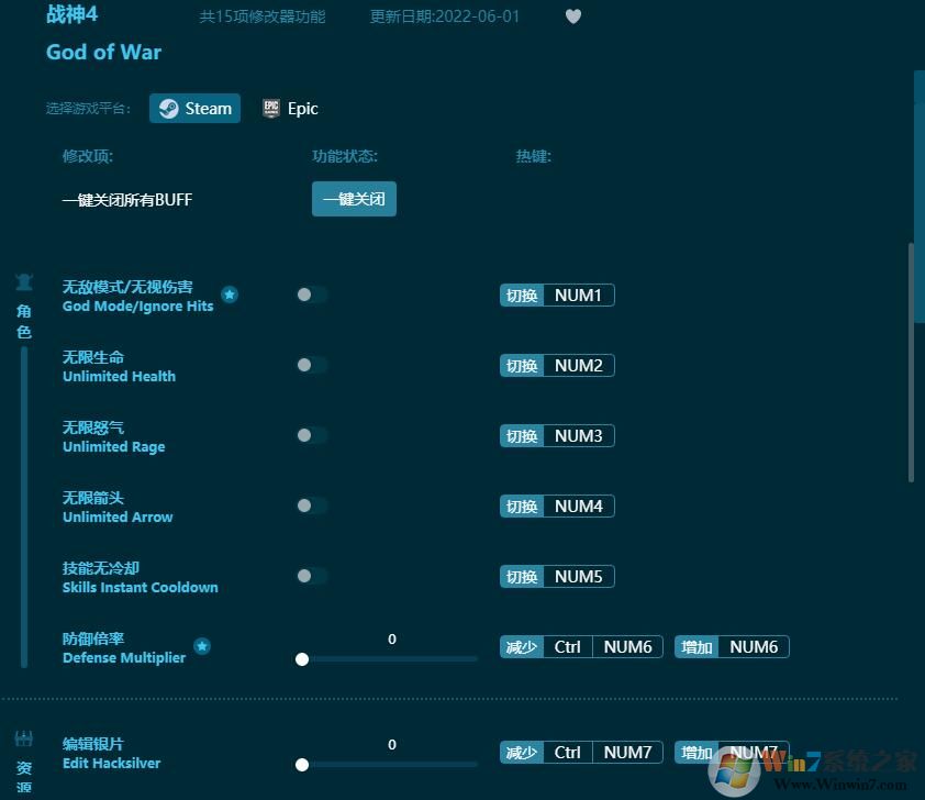 战神4十五项修改器 2022.6最新免费版