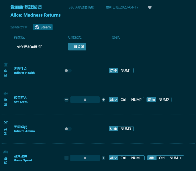 爱丽丝疯狂回归六项修改器 v2023最新版