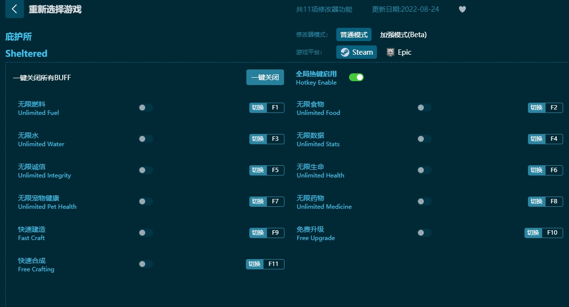 庇护所十一项修改器